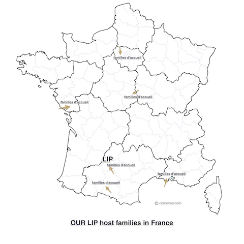 Mapa francúzskych rodín vyučujúcich francúzštinu vo Francúzsku